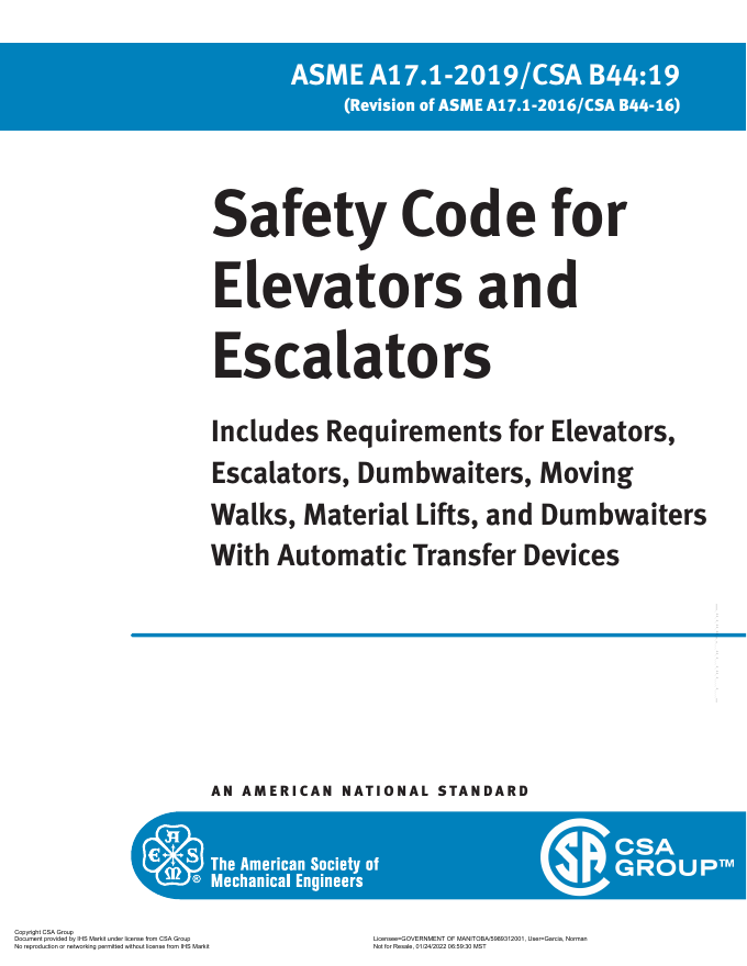 Cover of ASME A17.1-2019/CSA B44:19