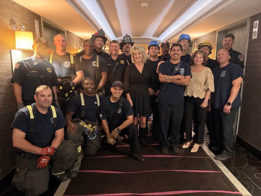 The rescued passengers with Atlantic City firefighters after the Borgata elevator rescue
